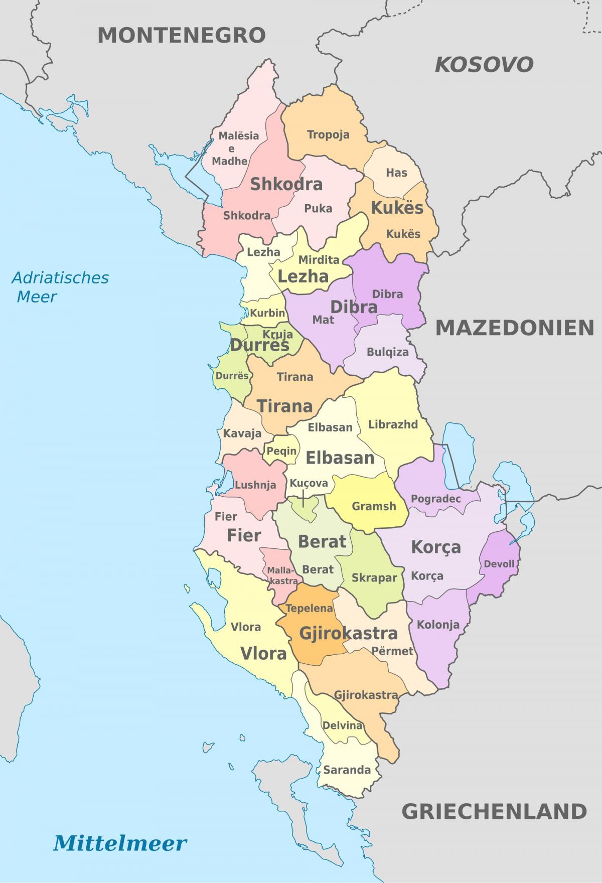 mapa Albaniji politički
