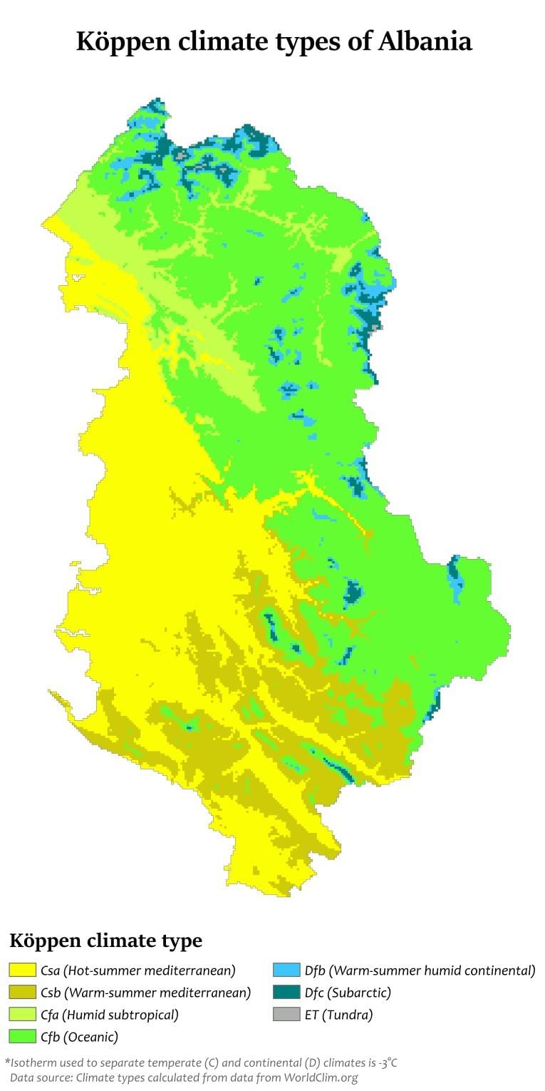 mapa Albaniji klime