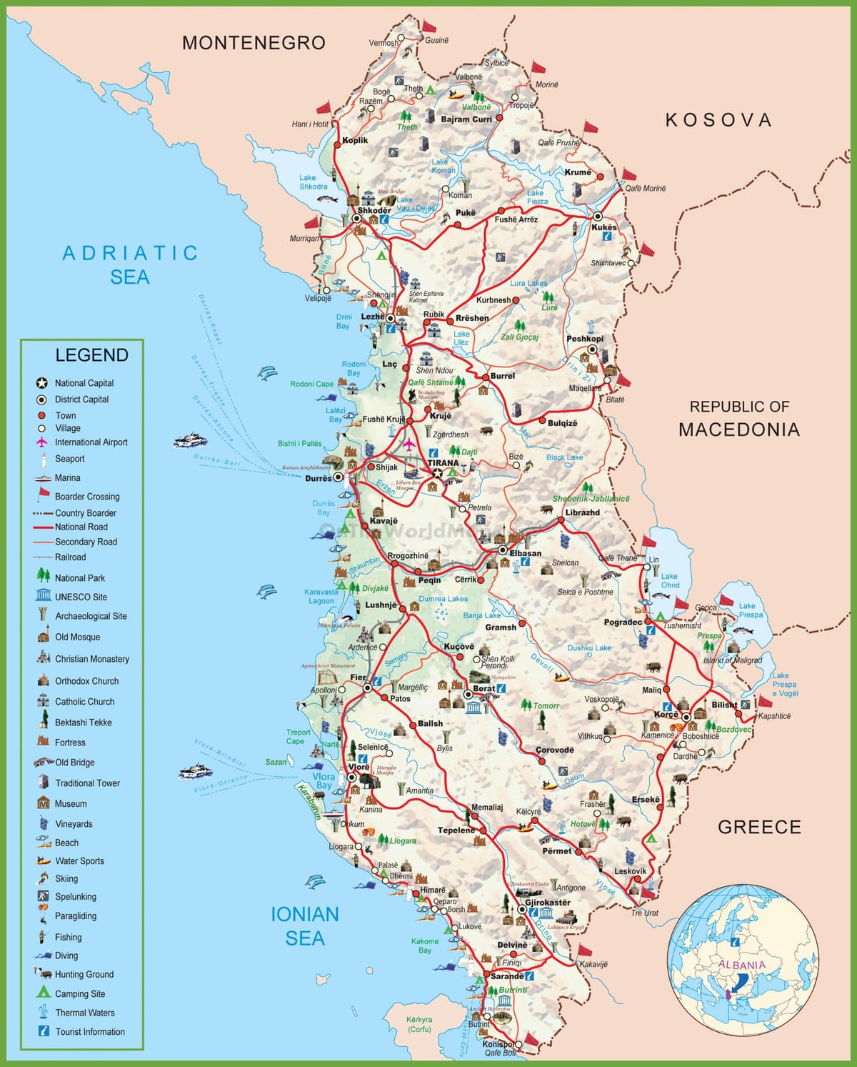 mapa Albaniji turističke