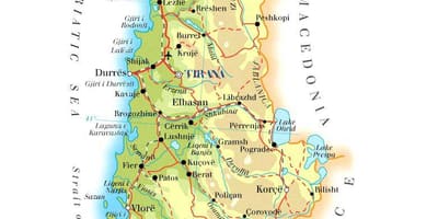 Mapa fizički mapu Albaniji
